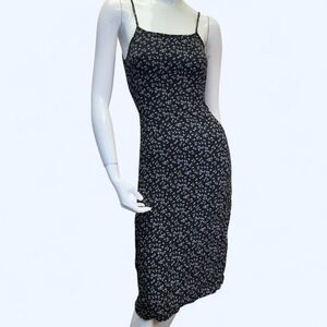 Brandy Melville black floral midi dress with adjustable tie back, spring dress